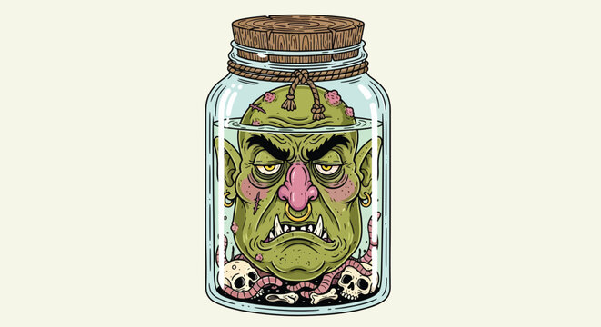 Green Goblin Head Preserved in Jar with Skulls 4.