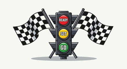 Racing Traffic Light with Checkered Flags. © ErianJendra