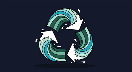 Fototapeta premium Recycle Symbol with Water Waves and Splashes.