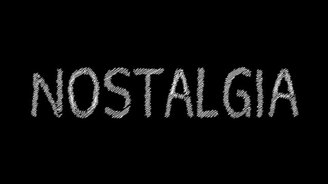 Nostalgia Written with Chalk: The word NOSTALGIA is written in chalk on a dark chalkboard background. A simple visual prompt evoking memories and yearning for the past.
