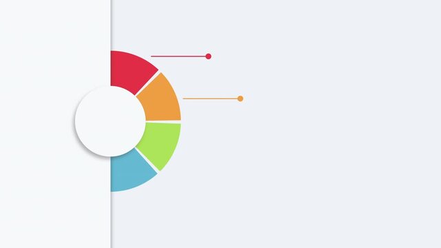 Animated 4-segment donut chart with callout lines and copy space on light background. Perfect for infographic templates and business presentations. 4K.