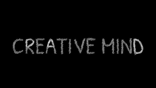 Creative Mind: The words Creative Mind are artfully written with a chalk effect on a solid black background, suggesting imagination and thought.