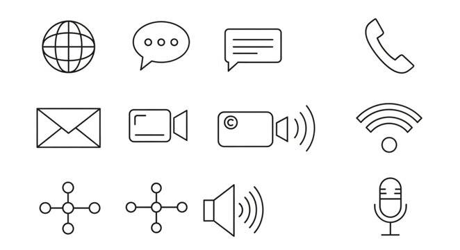 Communication technology icons on screen.