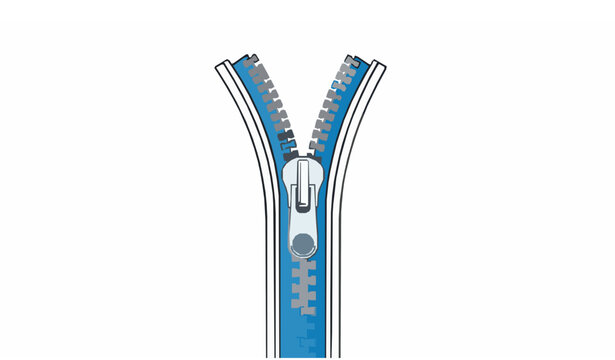 Creative vector illustration of a blue fabric zipper opening isolated on a white background