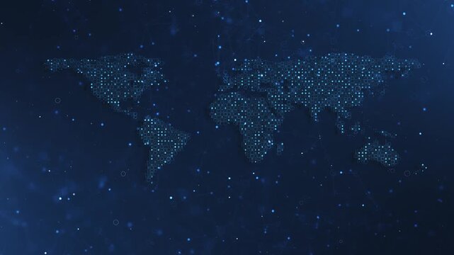 Global Data Grid Connecting World, rotating 3D animation Planet Earth Connection Networks. Cyber digital technology abstract globe blue background. wireless internet networks world. Internet of Things