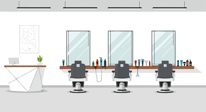 A modern hair salon interior with three stations