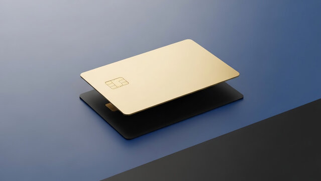 Luxury Gold and Black Credit Cards Stacked on a Modern Blue Background