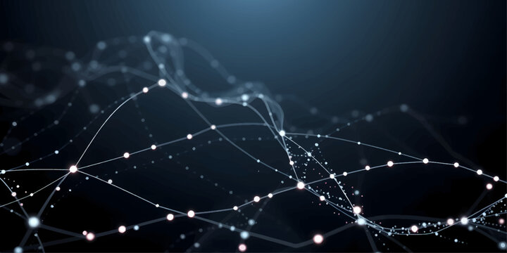 Abstract blue fractal background featuring a digital technology wave pattern with glowing stars and motion lines for a science communication concept wallpaper