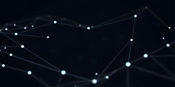 An abstract blue space background with stars and a digital light pattern featuring vector lines and circles to illustrate a global communication network for science and business technology design