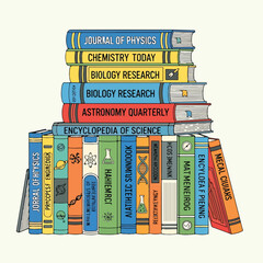 A stack of colorful books on scientific subjects © Kuisdi