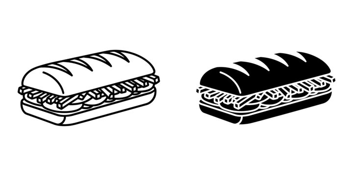 Submarine sandwich line and glyph icon american fast food vector illustration design element object isolated on white background for web and print.