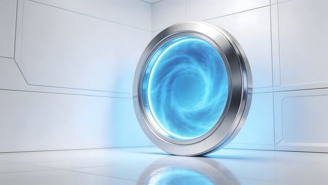 Futuristic portal in a white room