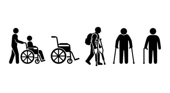 silhouette set of people using mobility aids
