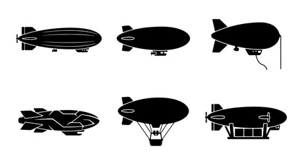 Vintage Airship Silhouette Set Minimalist Black And White Vector Icon Pack © Nusrat