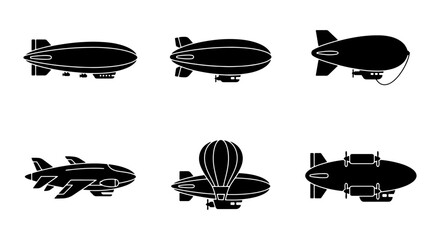 Zeppelin Silhouette Set Minimalist Black And White Vector Icon Pack © Nusrat