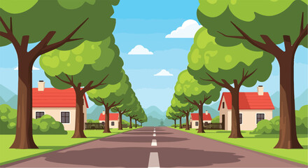 A serene cartoon landscape with houses and trees © Kiu