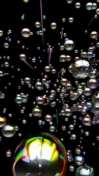 A Stunning Visual Display of Iridescent Spheres and Bubbles Floating in a Dark Background, Capturing the Essence of Light and Reflection in a Mesmerizing Pattern