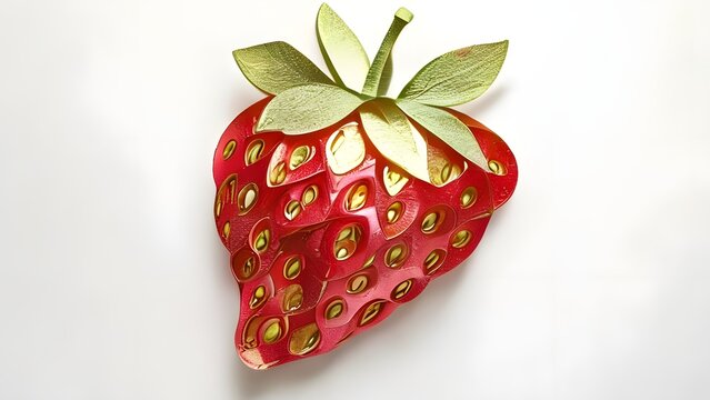 Vibrant red strawberry brooch with golden leaves