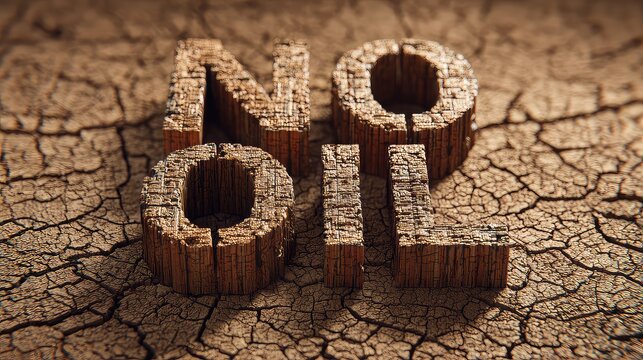 3D words "NO OIL" made with Bebas Neue bold fonts. The background is Environmental texture Cracked dry texture
