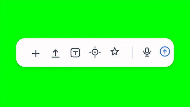 White floating toolbar with functional icons for messaging and file uploading displayed on a green screen background.