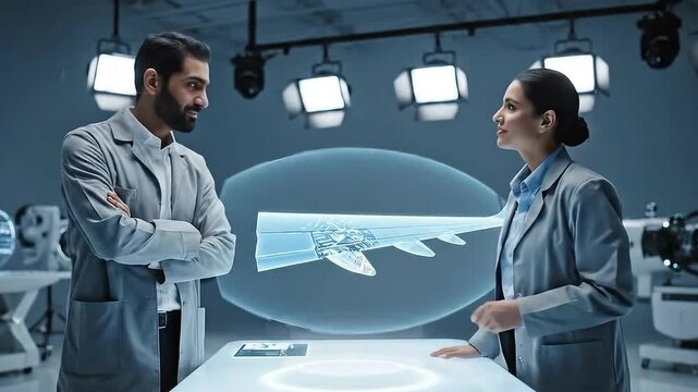 Scientists Discussing Advanced Technology in a Modern Laboratory Setting