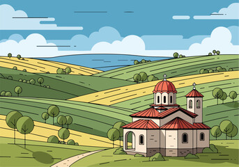 A serene church amidst rolling hills © Kiu