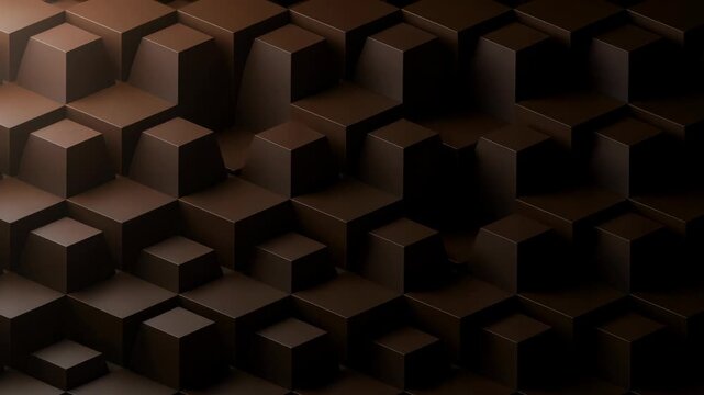 Dark brown abstract 3D cubes pattern background with geometric stepped design