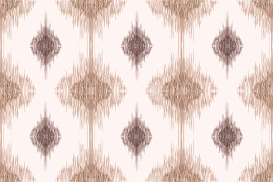 Ikat seamless pattern in light brown tones inspired by traditional woven textile design. Soft geometric texture with neutral style, ideal for fabric, upholstery, wallpaper, and rug in modern interior 