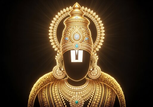 Ornate golden deity adorned with elaborate jewelry and a radiant halo shines with divine power and spiritual energy