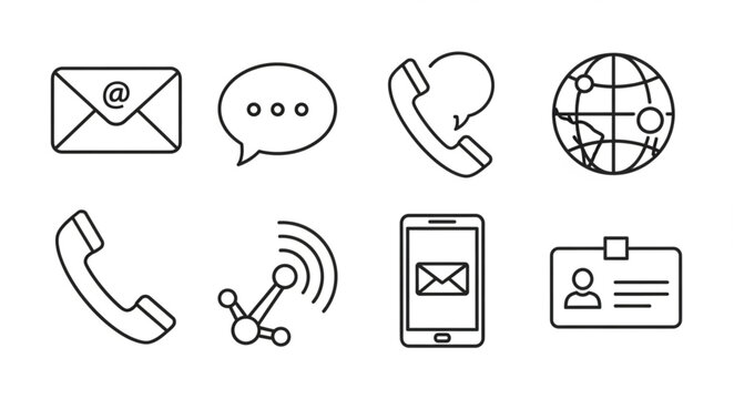 Communication icons on white background.