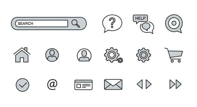 Black and white line icons set.