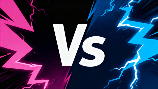 Dynamic Versus Battle Screen with Energetic Lightning Bolts and Contrasting Colors Representing Opposing Forces and Intense Competition