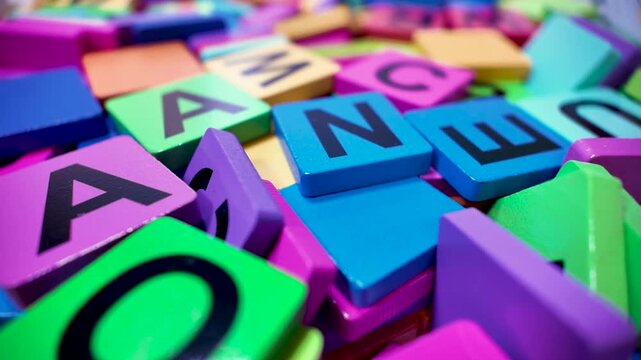 Colorful wooden alphabet letters for learning and education