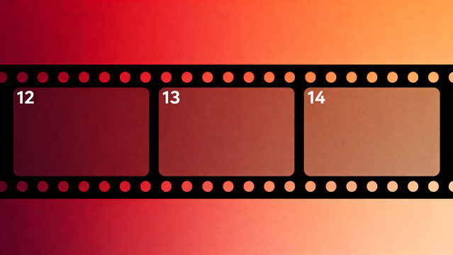 Vibrant gradient film strip graphic with numbered frames. A stylized abstract design representing cinematic sequence, visual timeline, or creative storytelling concepts for modern projects