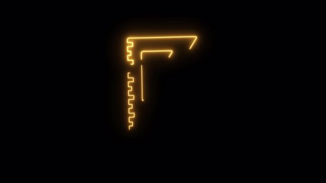 Neon Set Square Ruler Icon Animation, Measurement and Design Tool Concept, Transparent Background