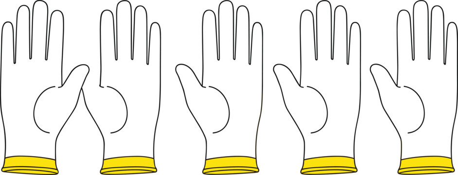 Protective work gloves with reinforced palms, safety hand gloves for construction, industrial protection equipment vector illustration set