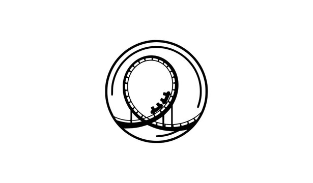 Minimal Roller Coaster Emblem Icon &ndash; Modern Amusement Park Symbol Vector Illustration on White Background