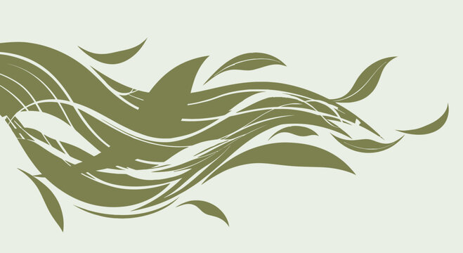 Kyoto Matcha Green Tea Leaves Flowing Vector Illustration