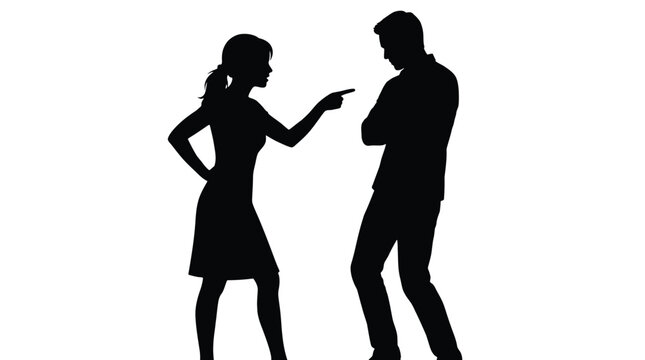Silhouette of a woman pointing her finger at a man in an argument
