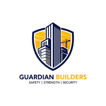 Guardian Builders Construction Company Shield Logo Design