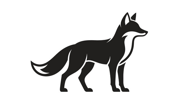 Minimalist black silhouette of a fox standing, vector illustration of a wild animal, simple fox icon for logo design, elegant fox shape