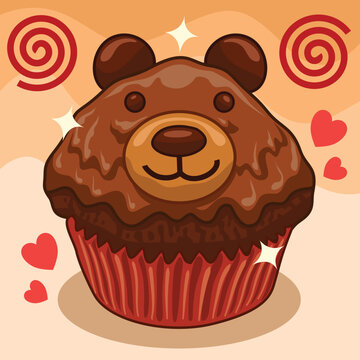 bear_muffin_chocolate_cream_choco_chips_cute.eps