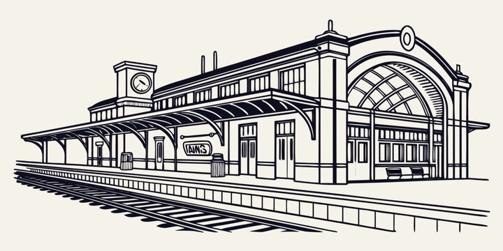a large train station with a clock tower Vector