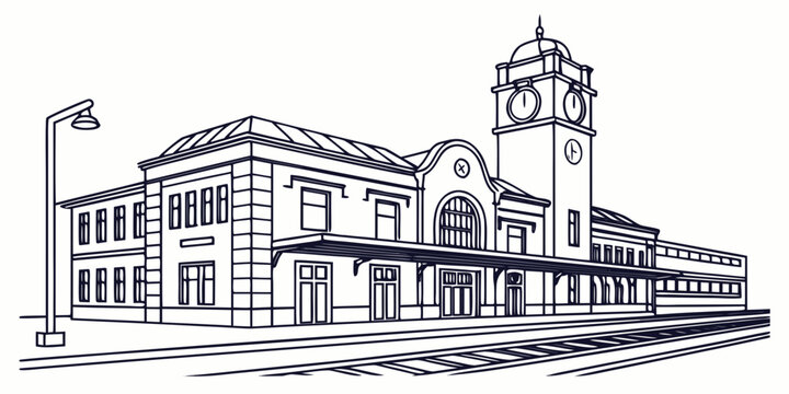 a large building with a clock tower on the right side Vector