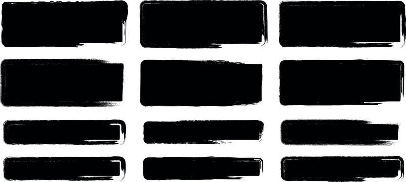 Set of black brush stroke rectangles for graphic design and text highlights