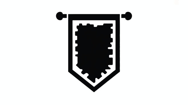 black silhouette of a pennant flag with a gear shape cut out