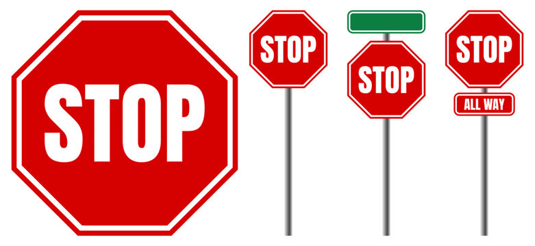 Red White Octagon Stop Sign for Road