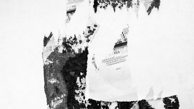 Animated ripped poster paper slideshow with torn edges and grunge texture. Urban collage style background ideal for transitions, ads and creative design.