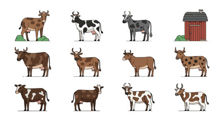 A cartoon illustration of cows and a barn © Lukmanah