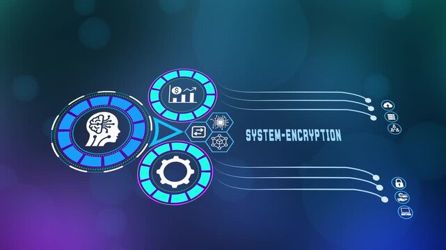 Robust system encryption and cryptography interface with secure lock icons and neural network protection for sensitive data.
